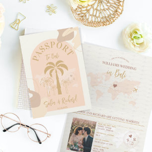 Bali Boho Wedding Destination Passport World Map Invitation