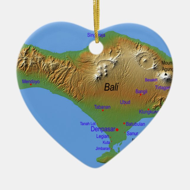 Bali Holliday Map Ceramic Tree Decoration (Front)