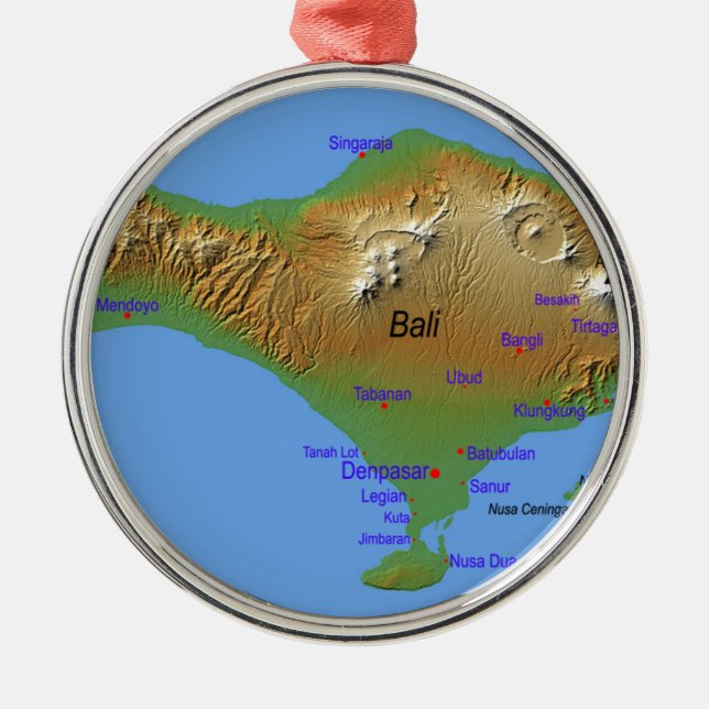 Bali Holliday Map Metal Tree Decoration (Front)