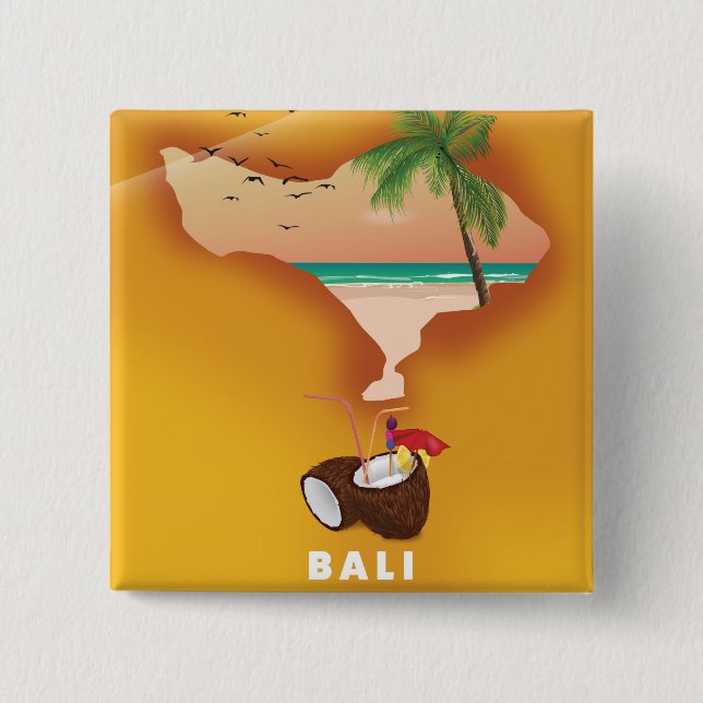 Bali illustrated map 15 cm square badge (Front)
