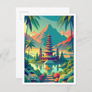 Bali Indonesia Art Vintage Travel Illustration Postcard