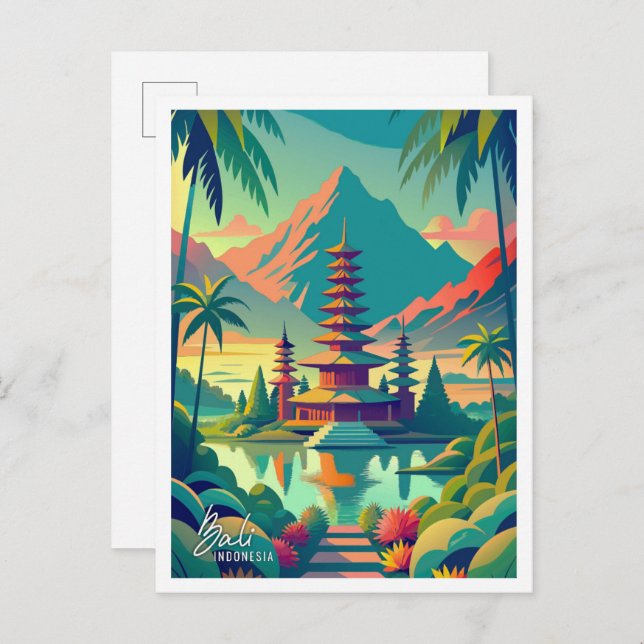 Bali Indonesia Art Vintage Travel Illustration Postcard (Front/Back)
