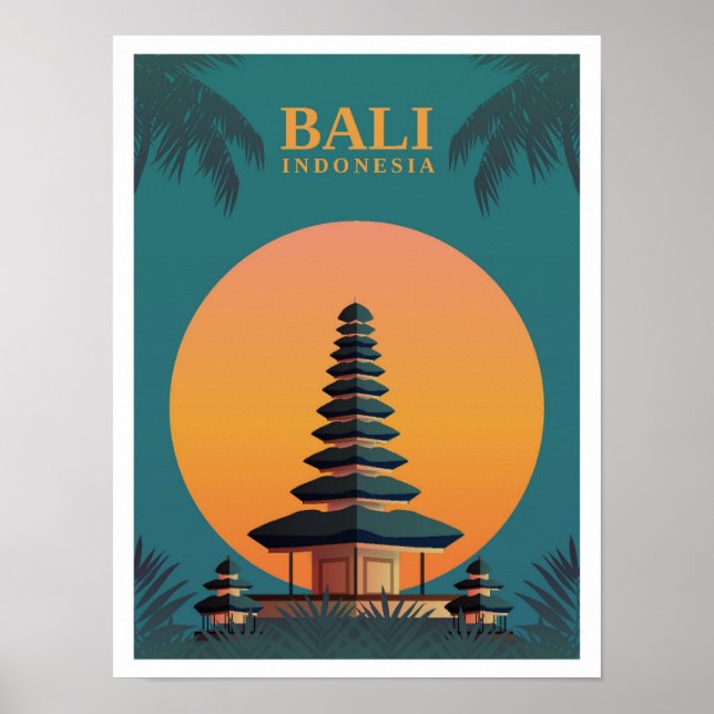 Bali Indonesia Art Vintage Travel Illustration Poster (Front)