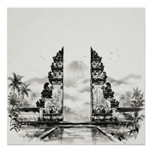 Bali Indonesia Ink Wash Landscape Poster