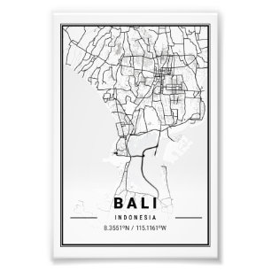 Bali - Indonesia Light City Map Photo Print