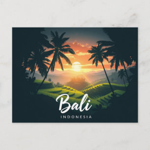 Bali Indonesia Palm Trees Rice Fields Sunset Postcard