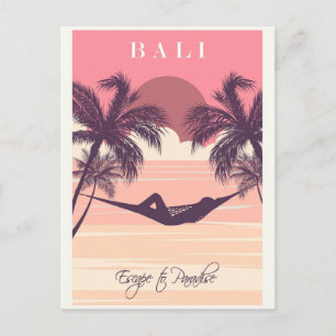 Bali Indonesia Pink Vintage Beach Travel Postcard
