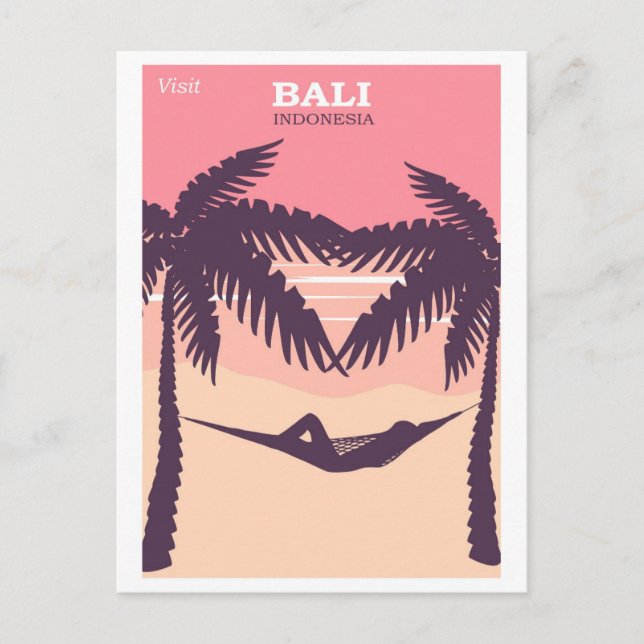 Bali Indonesia Pink Vintage Travel Poster Postcard (Front)