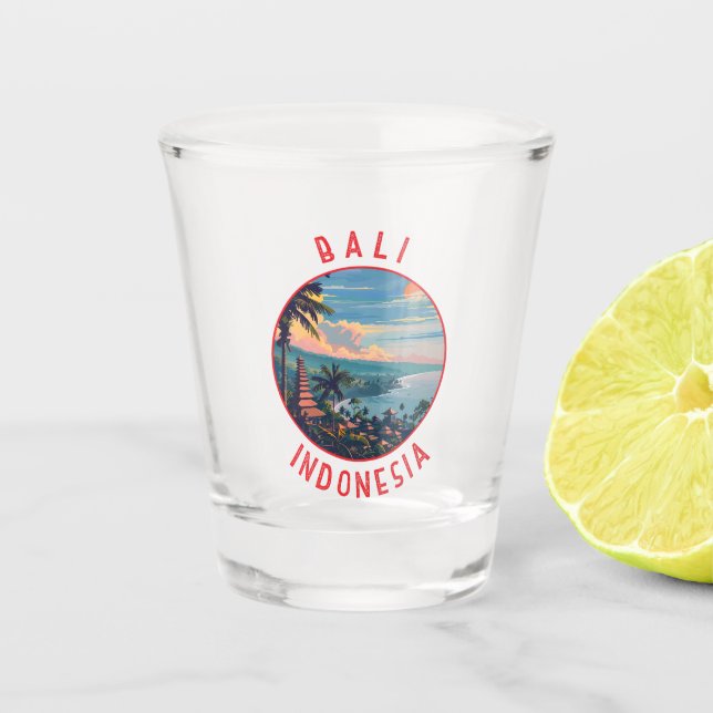 Bali Indonesia Retro Distressed Circle Shot Glass (Front)
