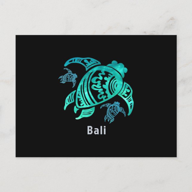 Bali Indonesia Sea Blue Tribal Turtle Announcement Postcard (Front)