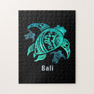 Bali Indonesia Sea Blue Tribal Turtle Jigsaw Puzzle