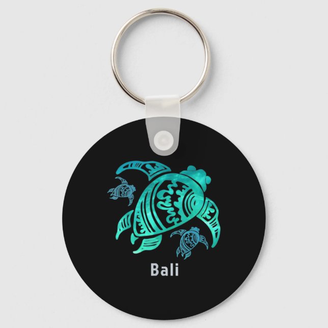 Bali Indonesia Sea Blue Tribal Turtle Key Ring (Front)