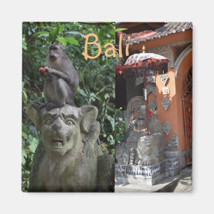 Bali Indonesia Temple Monkey and Statues Magnet