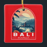 Bali Indonesia Travel Art Vintage Ceramic Ornament<br><div class="desc">Bali retro vector travel design. Bali is an island in Southeast Asia that's known for its beaches,  temples,  and culture. It's also home to marine life,  safari parks,  and art.</div>
