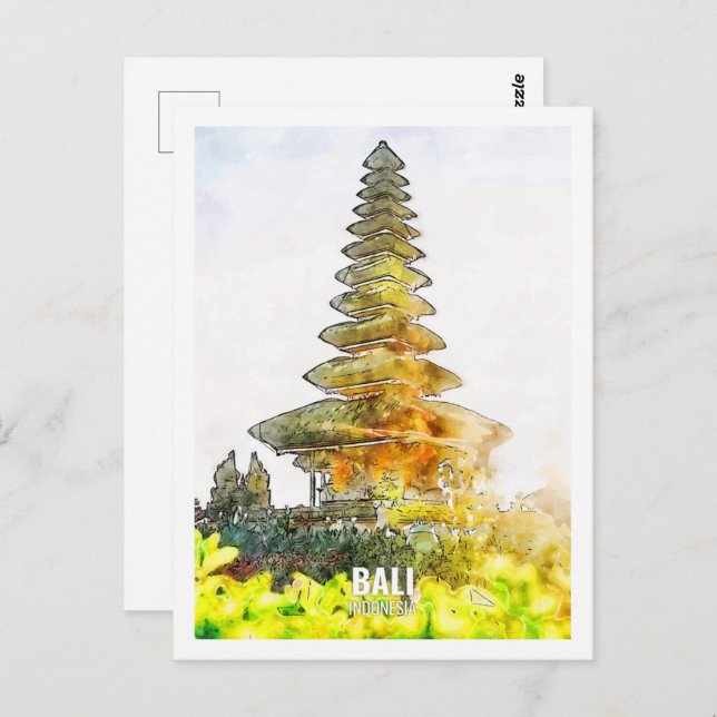 Bali Indonesia Travel Place Watercolor Postcard (Front/Back)