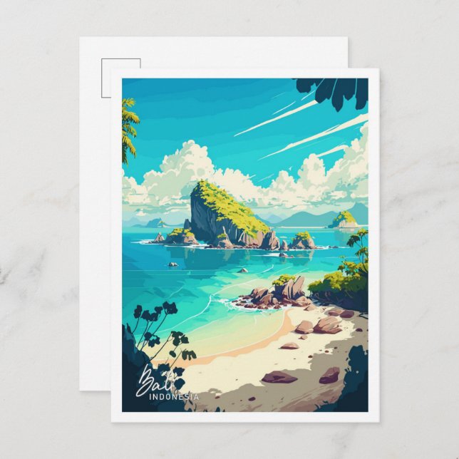 Bali Indonesia Travel Vintage Illustration Postcard (Front/Back)