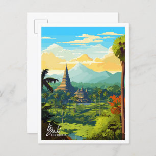 Bali Indonesia travel Vintage illustration Postcard