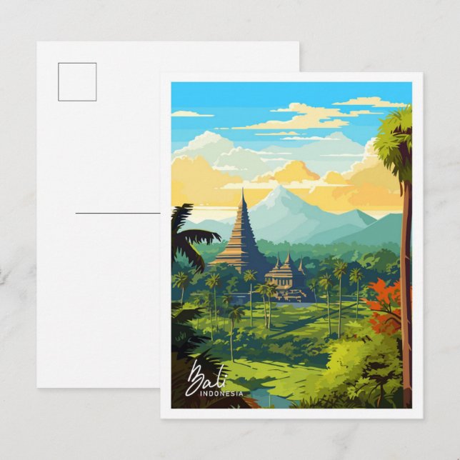 Bali Indonesia travel Vintage illustration Postcard (Front/Back)