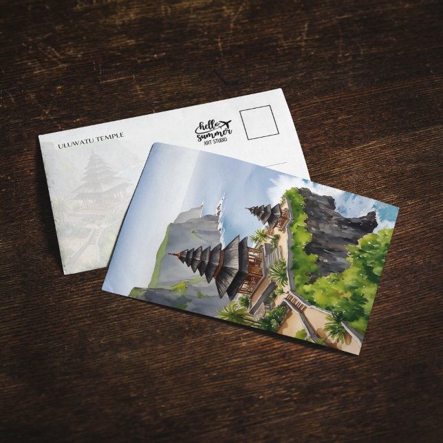 Bali Indonesia Uluwatu Temple Watercolor Postcard (Creator Uploaded)