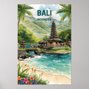 Bali Indonesia Watercolor Travel Tropical Poster