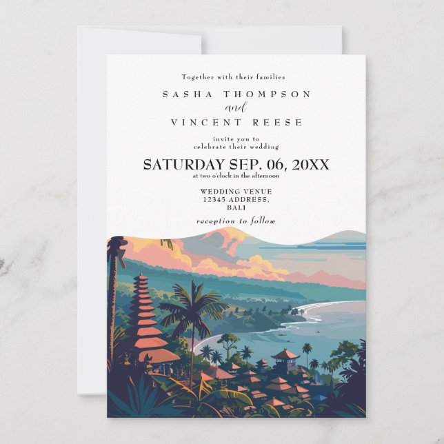 Bali Indonesia Wedding Invitation Retro (Front)