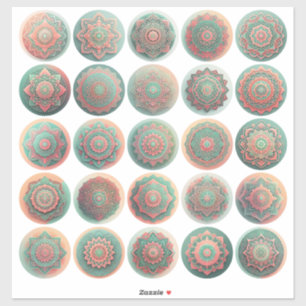 Bali Peach and Green Mandala Stickers Sheet of 25
