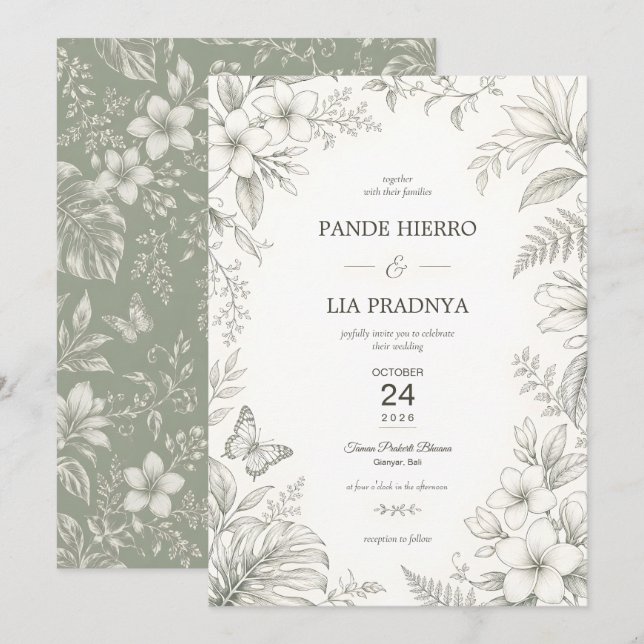 Bali Plumeria Tropical Wedding Invitation (Front/Back)