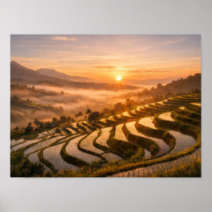 Bali Rice Terraces Sunrise Landscape Photo Poster