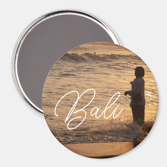Bali Sunset Fisherman Round Magnet (Front/Back)