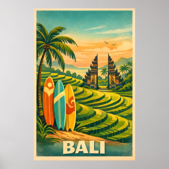 Bali Tropical Retro Travel Poster (Front)