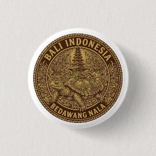 Bali Turtle Pagoda Coin Motif 3 Cm Round Badge