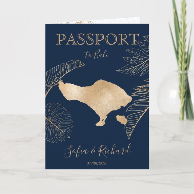 Bali Wedding Destination Passport World Map  Invitation (Front)