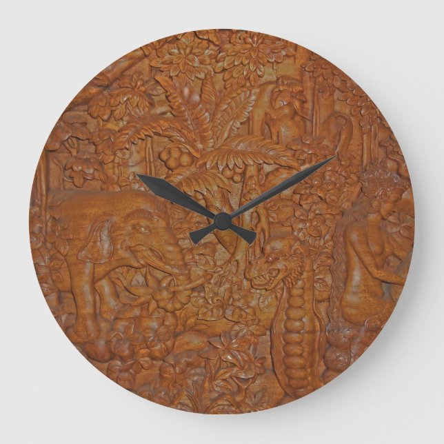 Bali Wood Carving Wall Clock (Front)