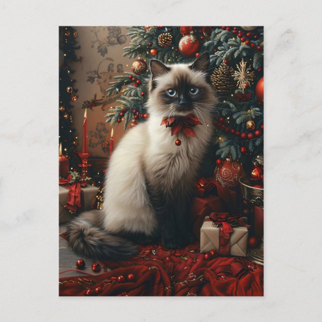 Balinese Cat Christmas Tree with Jingle Bells Postcard (Front)