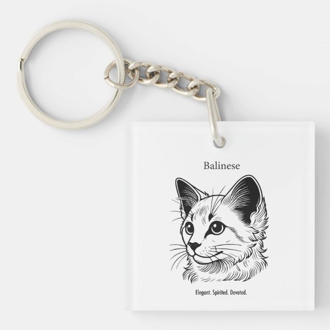 Balinese Cat Portrait Key Ring (Front)