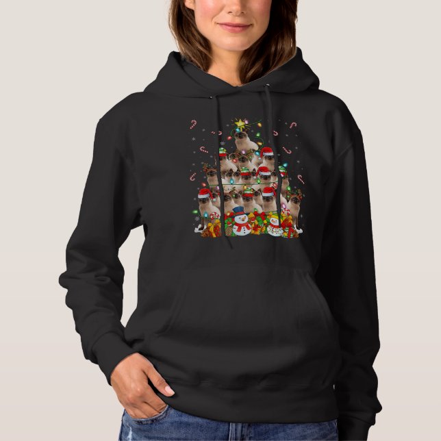 Balinese Cat Xmas Lighting Tree Santa Balinese Cat Hoodie (Front)