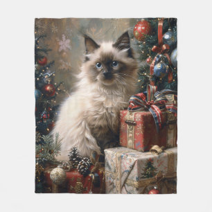 Balinese Kitten Christmas Cat Portrait Art Fleece Blanket
