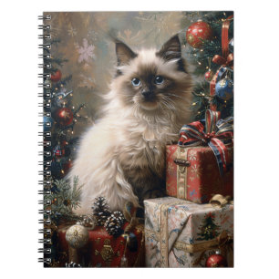 Balinese Kitten Christmas Cat Portrait Art Notebook