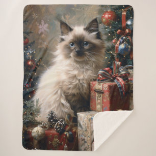 Balinese Kitten Christmas Cat Portrait Art Sherpa Blanket