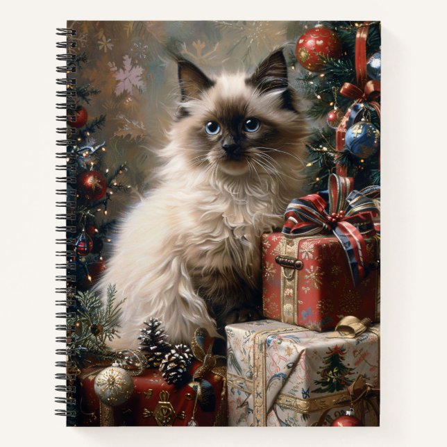 Balinese Kitten Christmas Cat Portrait Spiral Notebook (Front)