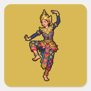 Balinese Legong Dancer Yellow Square Sticker