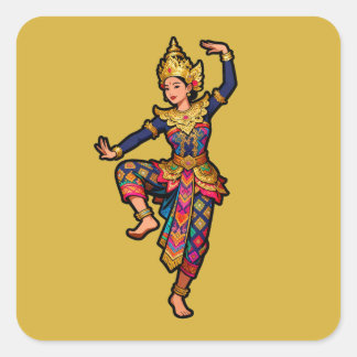 Balinese Legong Dancer Yellow Square Sticker