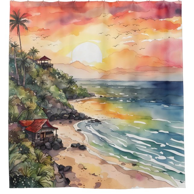 Bali's Sunset Serenade Shower Curtain (Front)