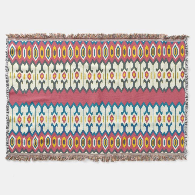 Balkan Folk Art Lozenge Pattern Throw Blanket (Front)