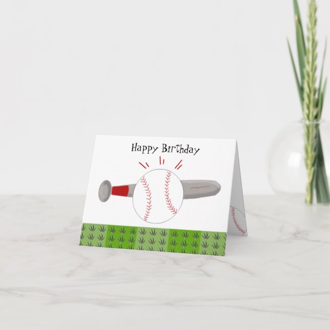 Ball and Bat Happy Birthday Card (Front)