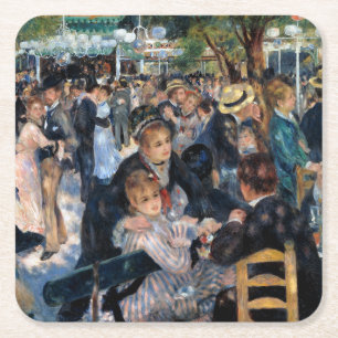 Ball at the Moulin de la Galette, Auguste Renoir Square Paper Coaster