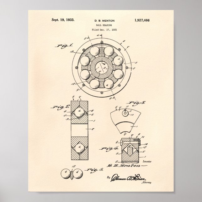 Ball Bearing 1933 Patent Art Old Peper Poster (Front)