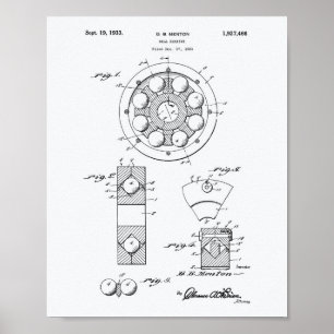 Ball Bearing 1933 Patent Art White Paper Poster