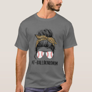 Ball Bonus Mum Life Messy Bun Leopard Print Softba T-Shirt