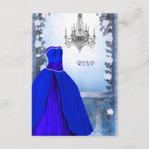 Ball Gown Royal Navy Blue Rose Quinceanera RSVP Card